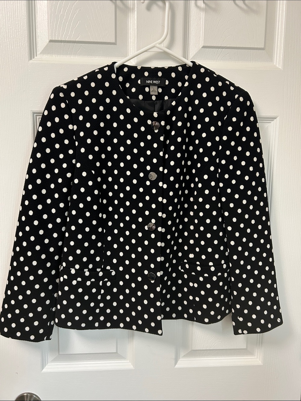 Nine West Black and White Polka Dot Button-Front Jacket